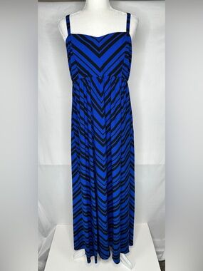 Torrid Blue Black Chevron Maxi Dress Bohemian Sundress Sz 1X